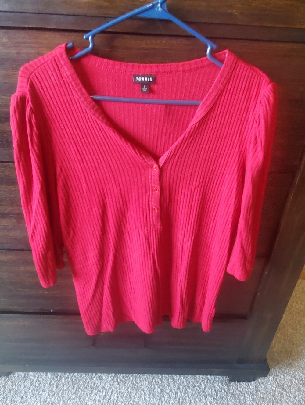 torrid Red Ribbed V-Neck Henley Top